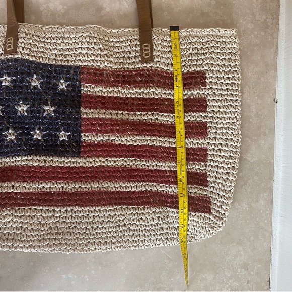 Straw Studios American Flag Patriotic Raffia Straw Tote Beach Vacation Bag - Picture 15 of 16